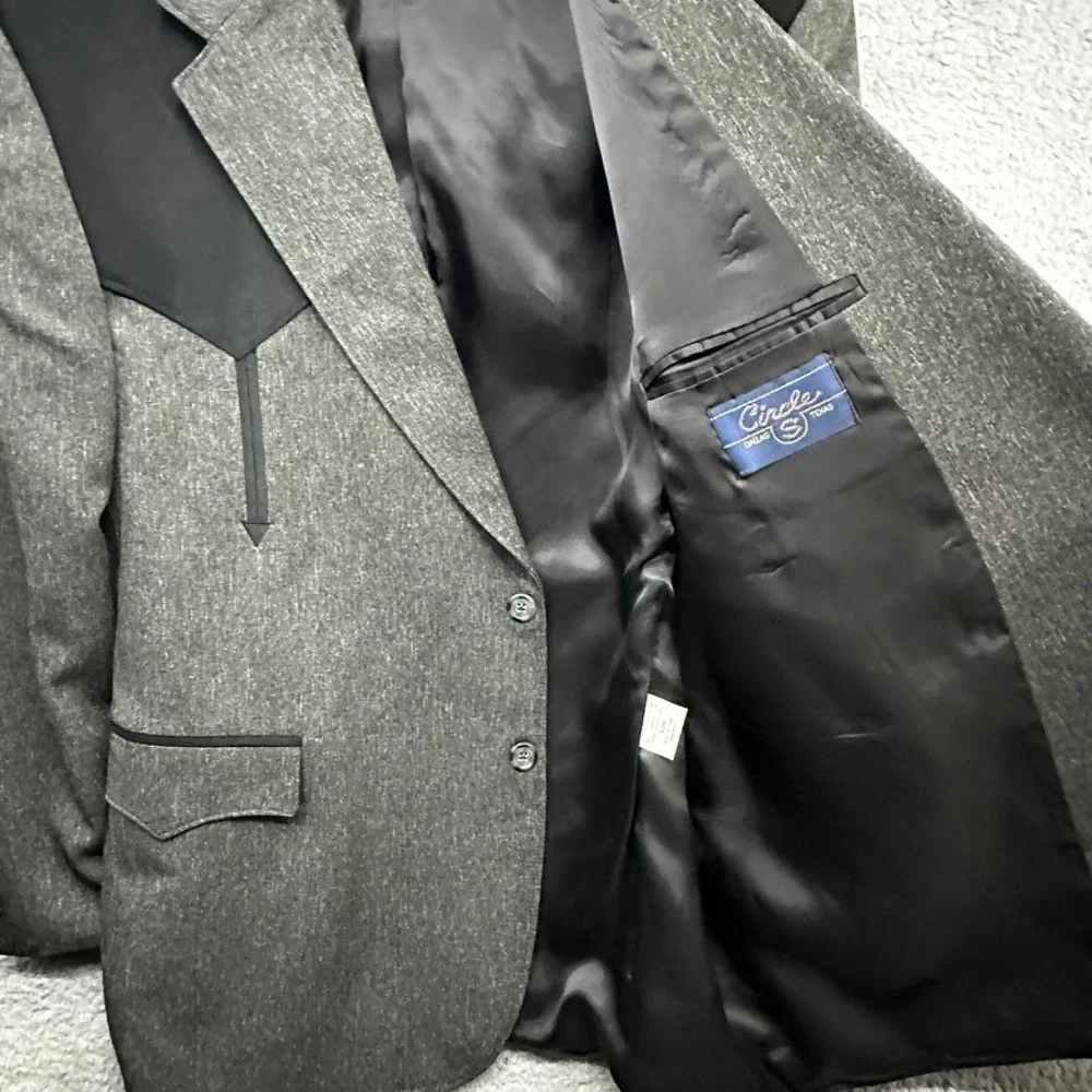 NWT Circle S Mens 52R Grey Western Sport Coat Black Yoke Blazer Cowboy Jacket